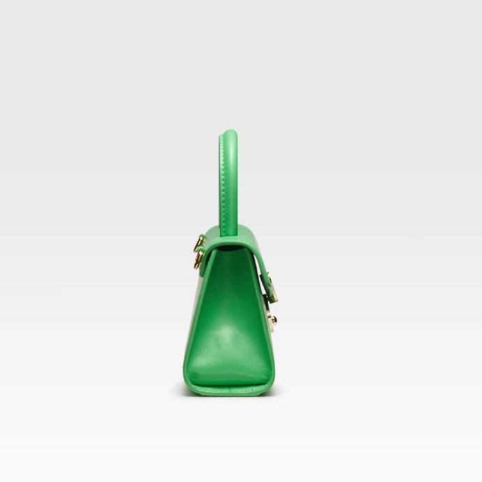 Green handbag with 'Bafelli' branding on a light gray background