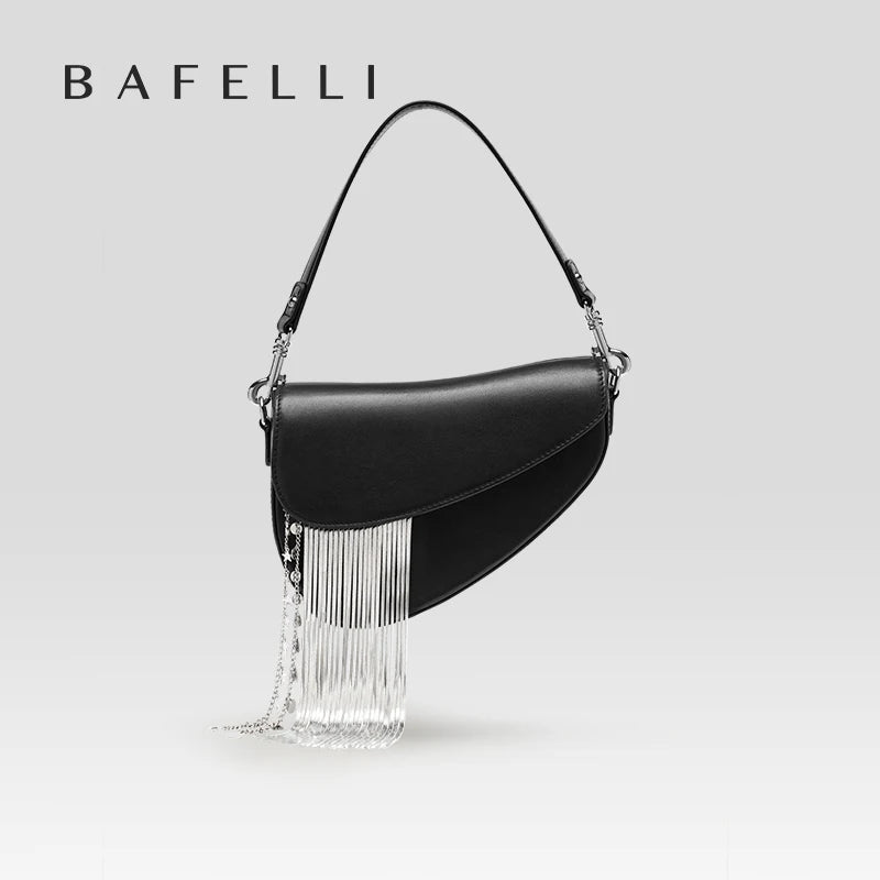 BAFELLI Luxury Leather Saddle Bag with Tassel