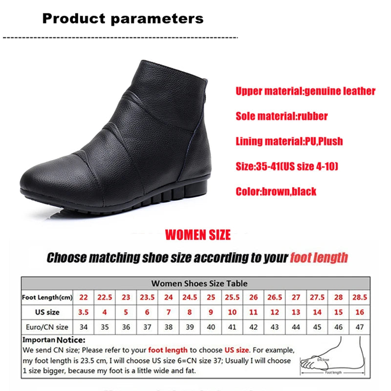 WOIZGIC Women’s Genuine Leather Platform Ankle Boots Zipper Warm Plush Autumn Winter