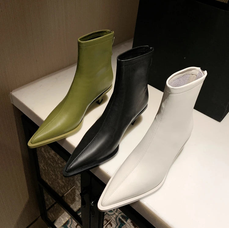 SLSHLYJ Pointed Cowhide Ankle Boots – 5.5cm Slim Heel