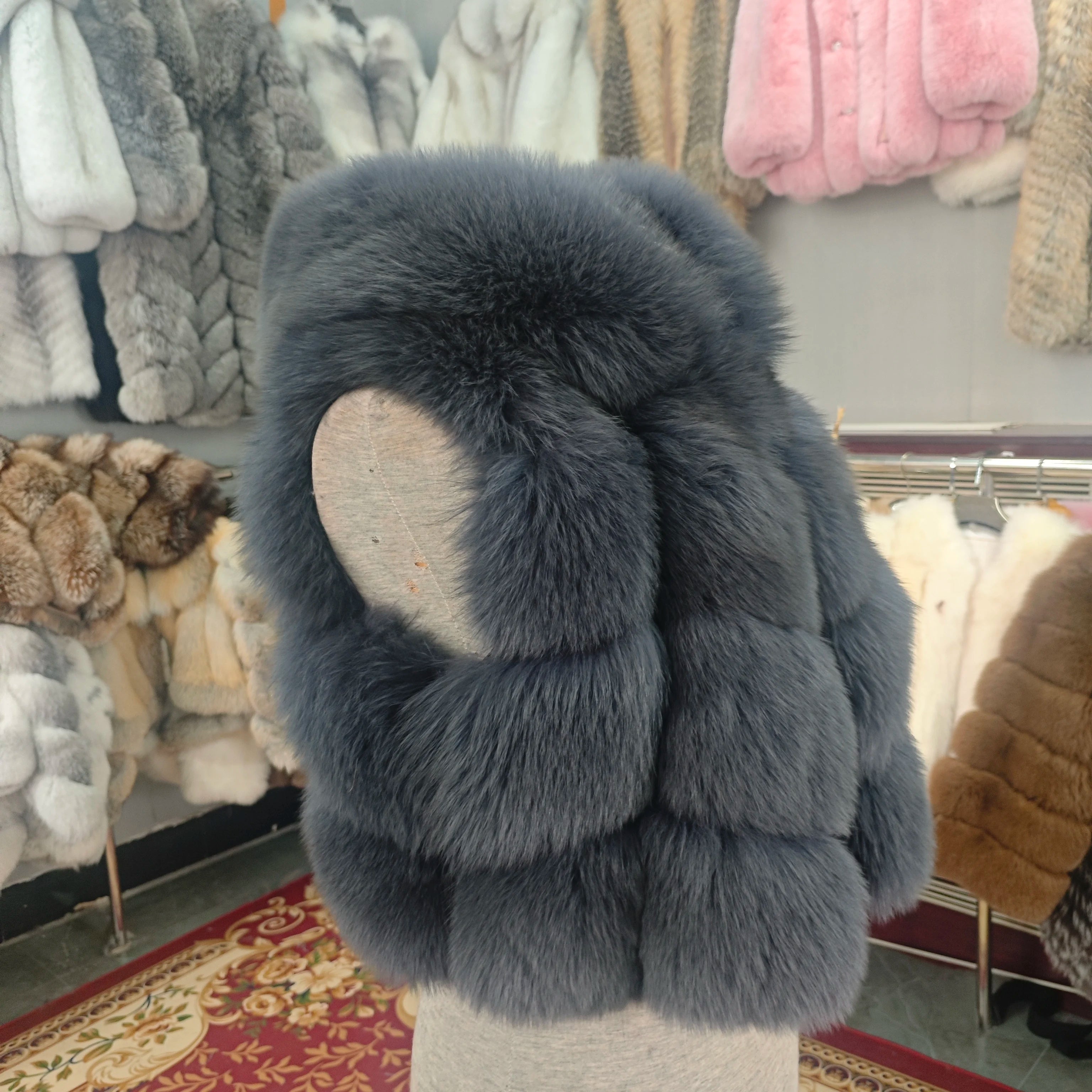 Real Silver Fox Fur Vest – Hooded Genuine Leather Sleeveless Jacket for Women