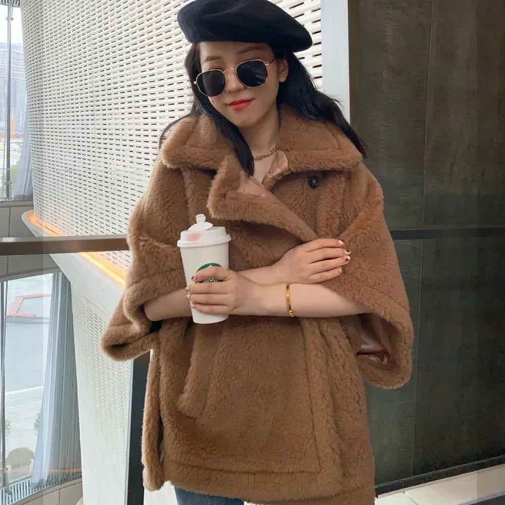 Winter Wool Fur Coat – Luxury Teddy Streetwear Warm Overcoat