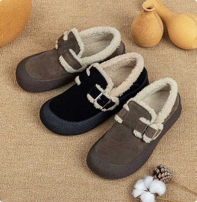 AIYUQI Winter Velvet Genuine Leather Sneakers