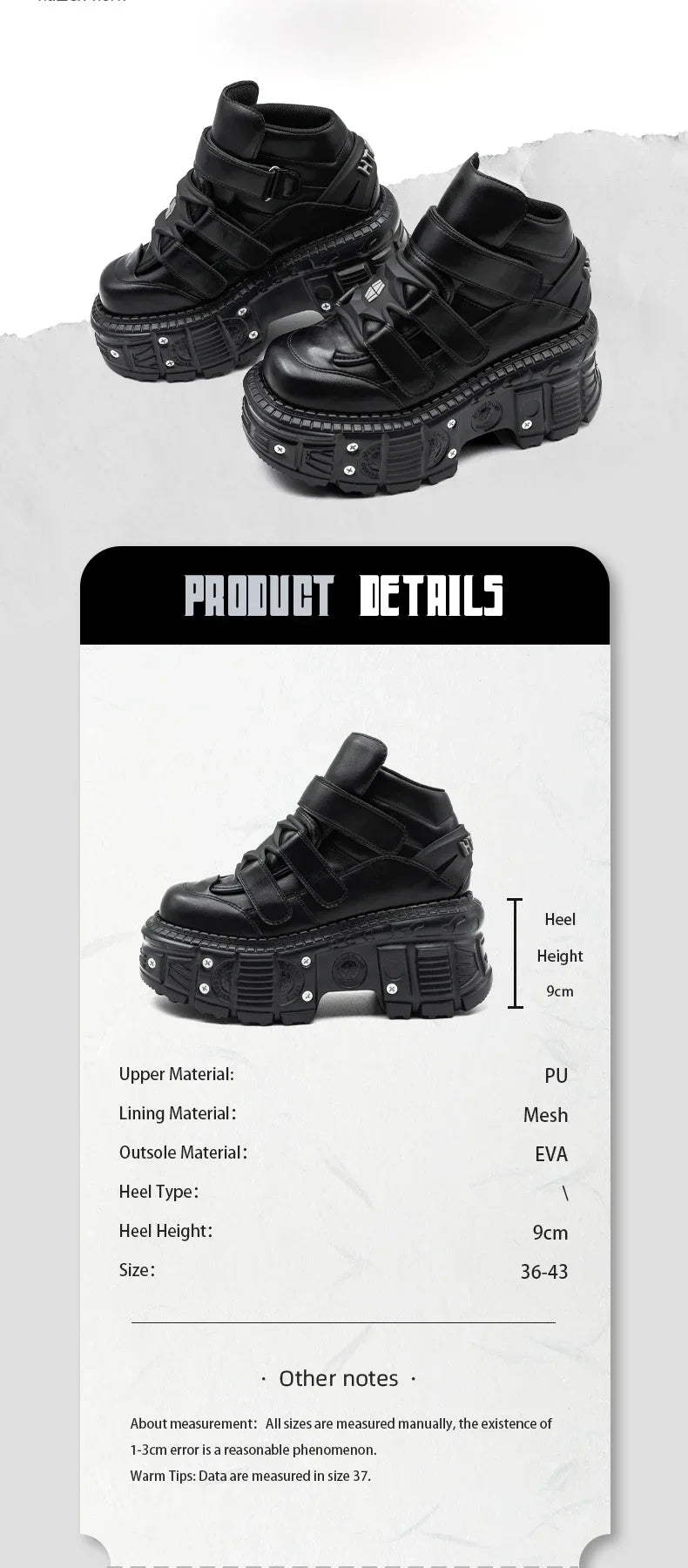 Punk Style Gothic Ankle Boots – Lace-Up Platform Heel Metal Detail