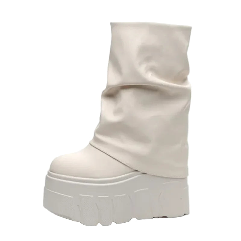 Calf Ankle Booties – PU Leather Motorcycle Boots with Platform, Winter 2025