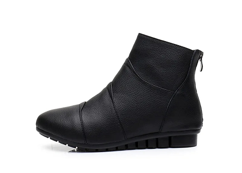 WOIZGIC Women’s Genuine Leather Platform Ankle Boots Zipper Warm Plush Autumn Winter