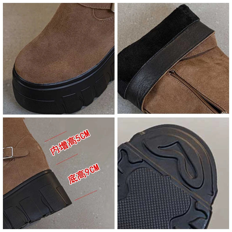 Motorcycle Boots – Microfiber & Synthetic Leather Platform Wedges, Spring/Autumn