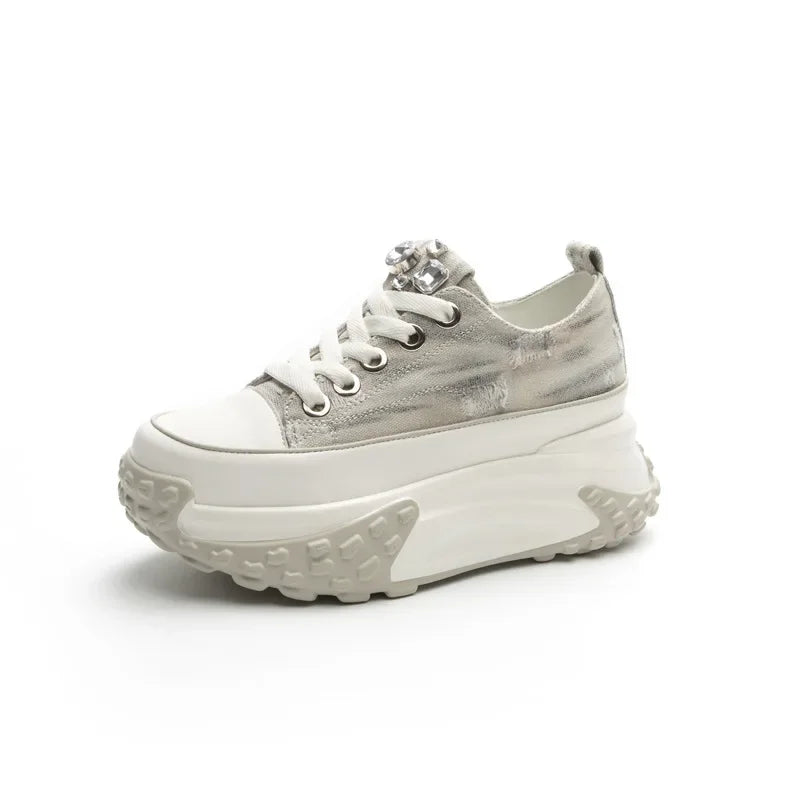 Fujin Denim Leather Platform Sneakers