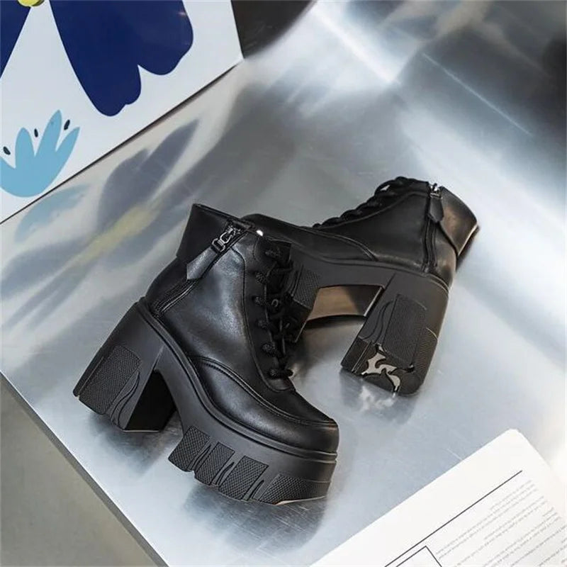 TuoYAO Genuine Leather Platform Ankle Boots