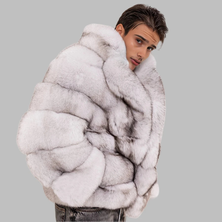 Atlas Fox Fur Coat – Men’s Blue Luxury Winter Jacket