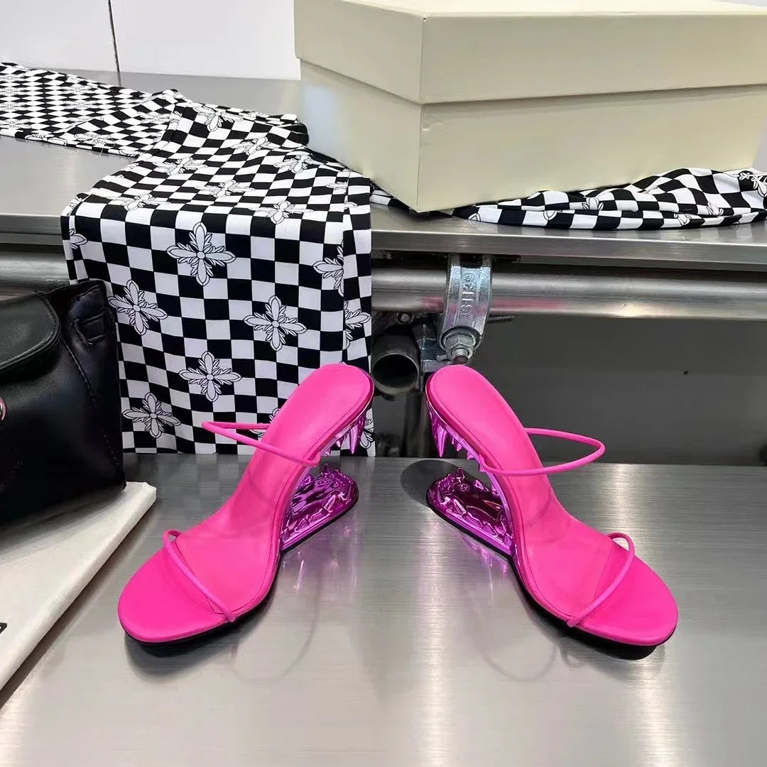 Teeth-Shaped Open-Toe Slippers with Unique Sloping Heel Design