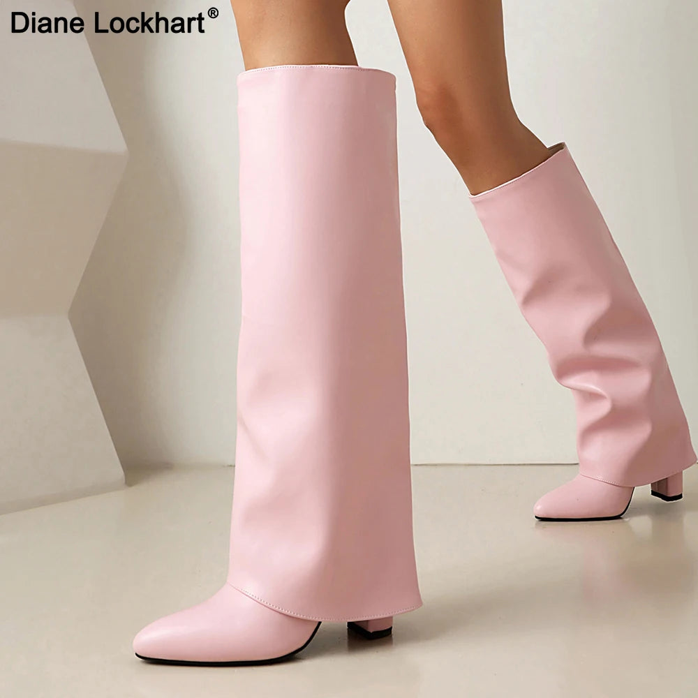 Diane Lockhart Luxury Knee-High Women’s Fold Boots – PU Leather