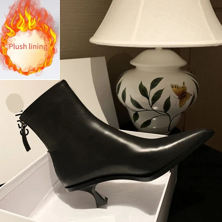 SLSHLYJ Pointed Cowhide Ankle Boots – 5.5cm Slim Heel