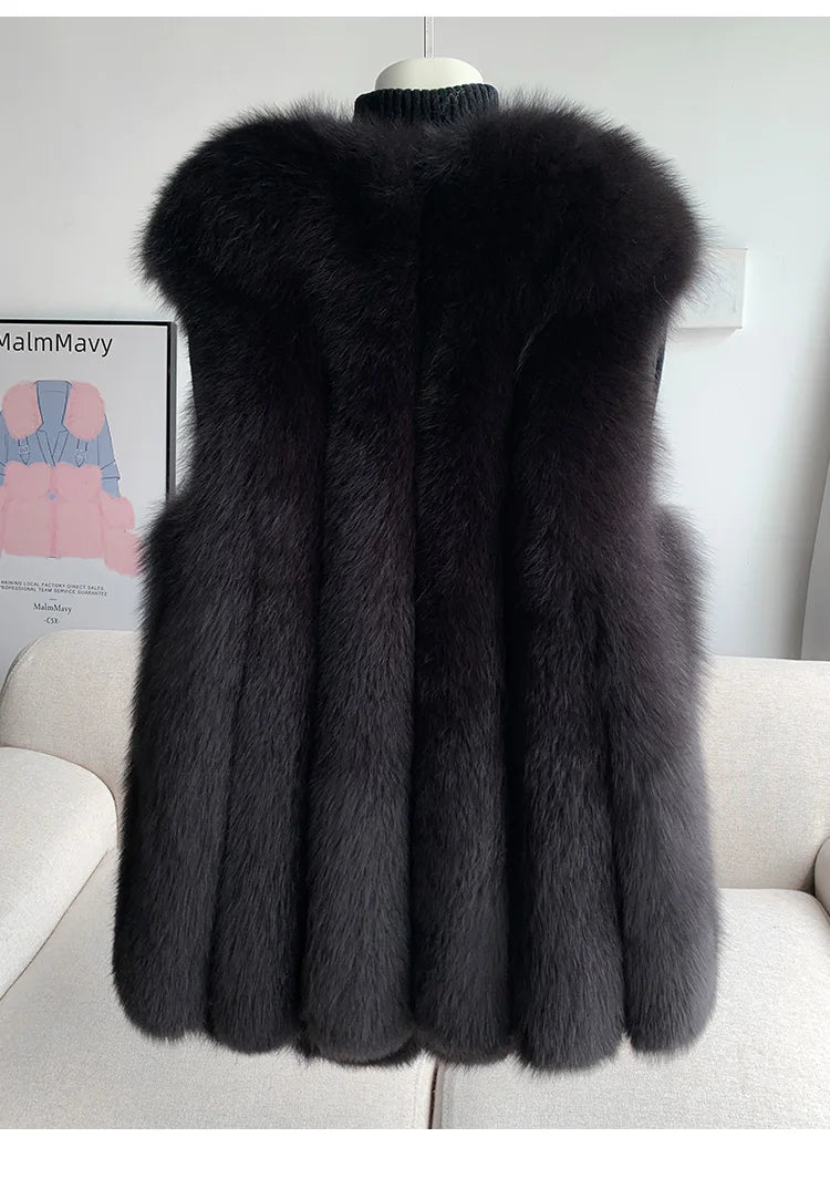 Fox Fur Vest for Women – Luxury Thick Real Fur Coat for Autumn/Winter