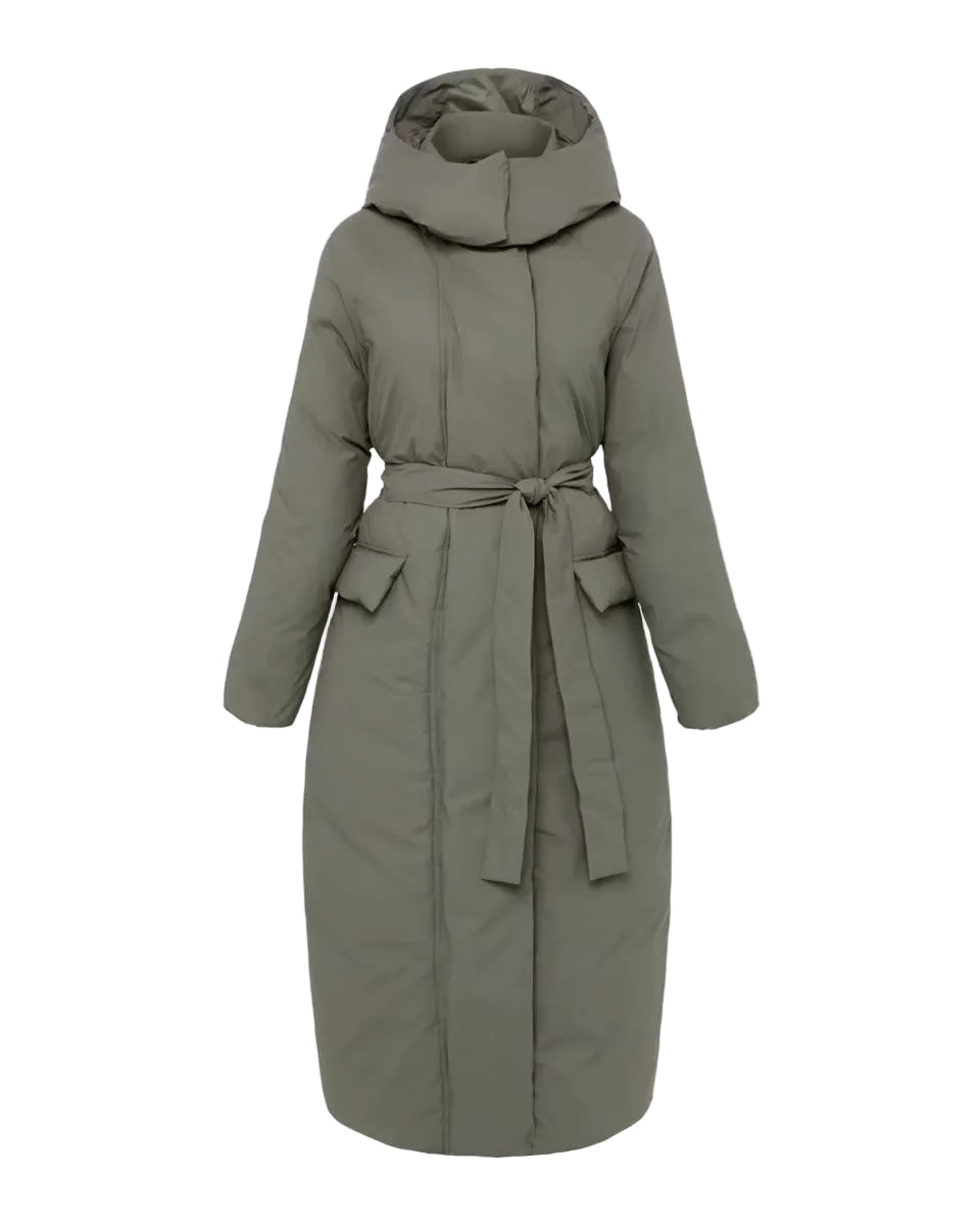 KHY Long Hooded Cotton Coat – Knee-Length Thickened Warm Outerwear for Women