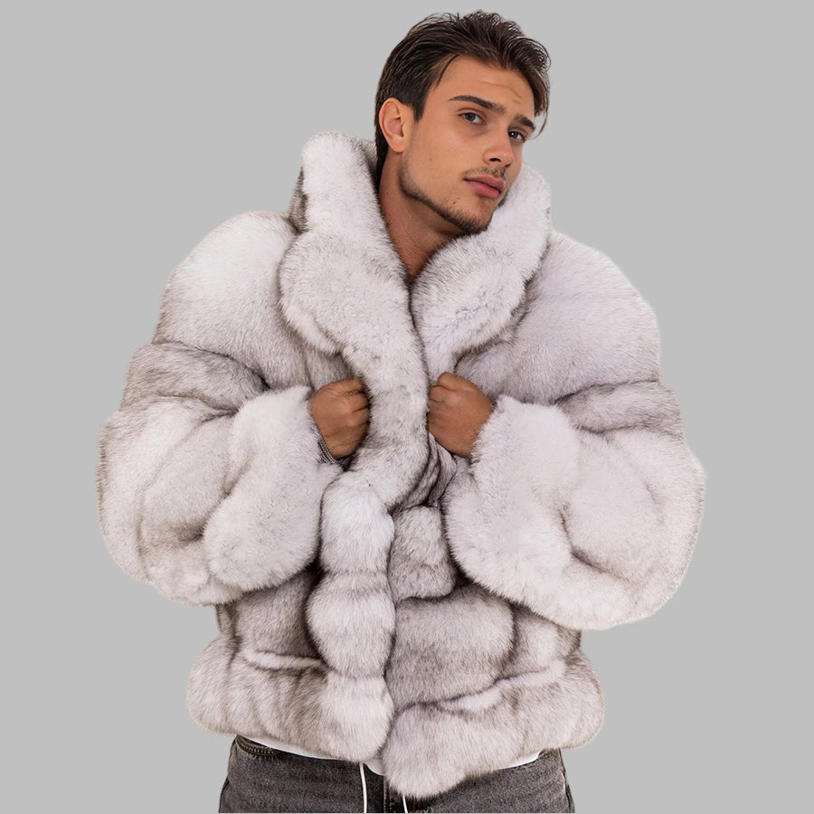 Atlas Fox Fur Coat – Men’s Blue Luxury Winter Jacket