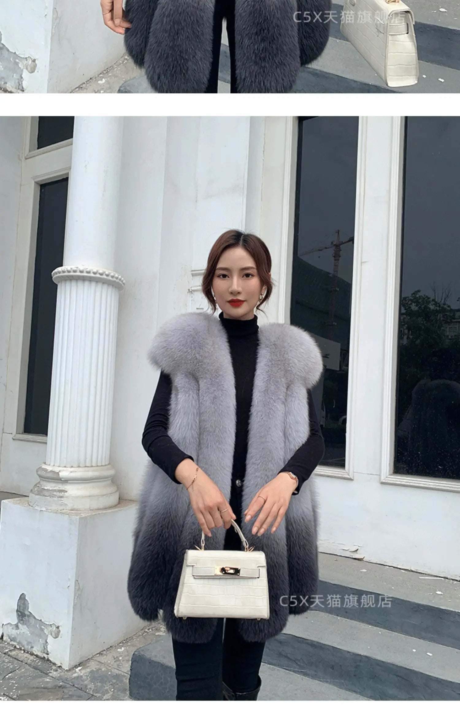 Fox Fur Vest for Women – Luxury Thick Real Fur Coat for Autumn/Winter