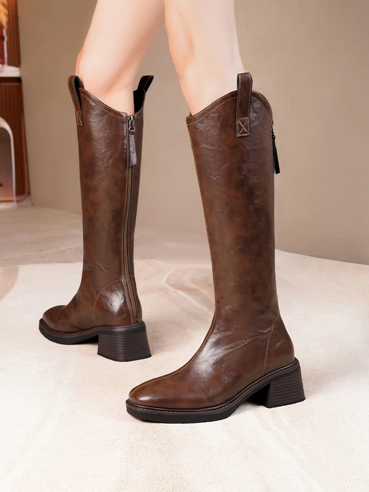 DIMANYU Women’s Mid-Calf Leather Winter Boots – Natural Wool