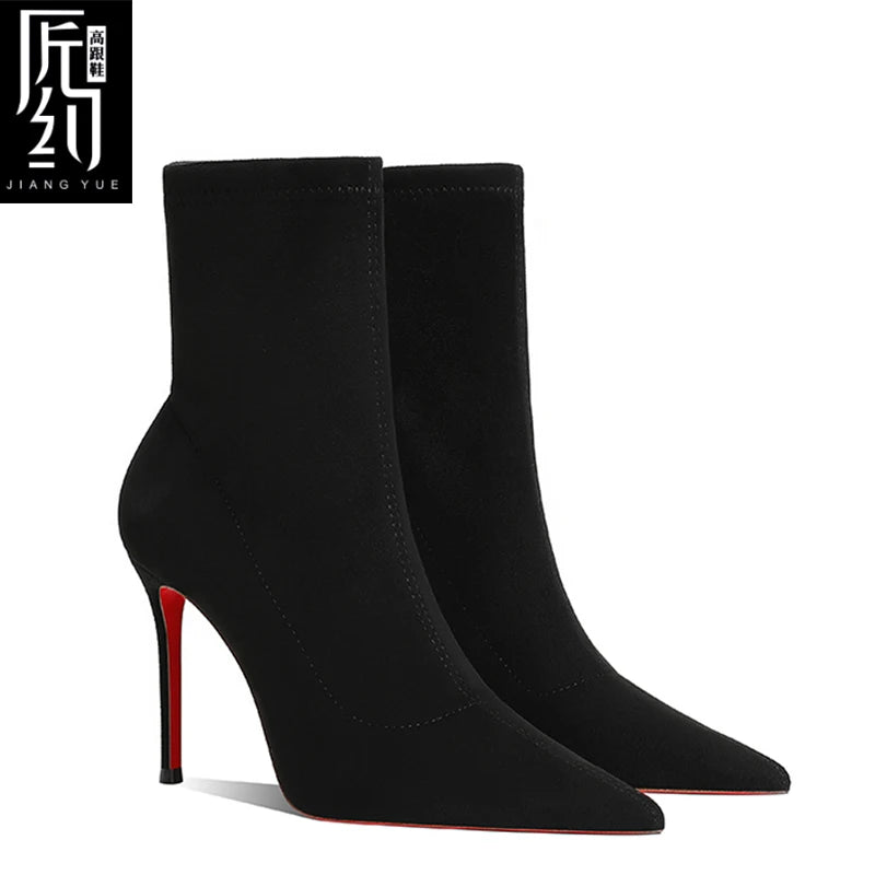 Marrakchi Winter Knit Sock Ankle Boots – Red Bottom Stretch Heels for Women 2025