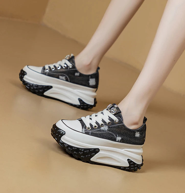 Fujin Denim Leather Platform Sneakers