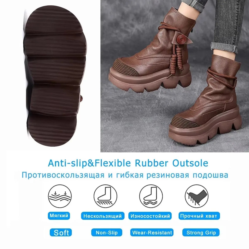 Koznoy 2025 Cow Leather Ankle Boots – Women’s Punk Flat Zip Booties