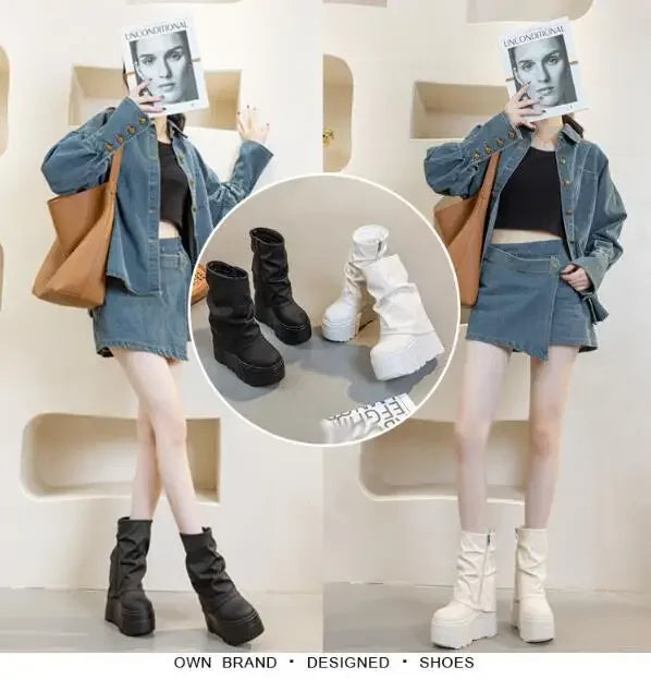 Calf Ankle Booties – PU Leather Motorcycle Boots with Platform, Winter 2025