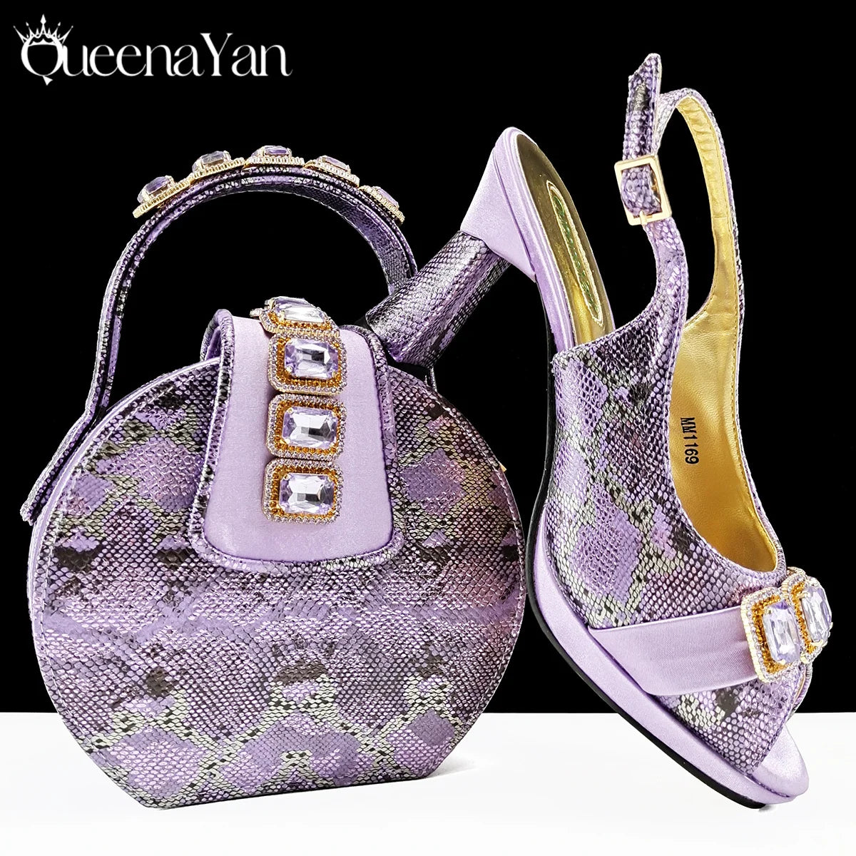 Elegant Green Peep-Toe Heels & Matching Bag Set