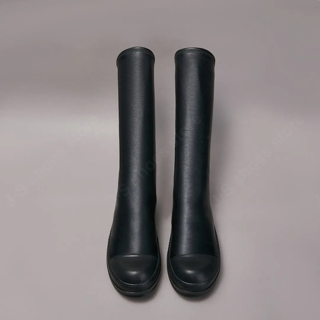 Y3ROCLGZDG Genuine Leather Knee-High Stretch Boots