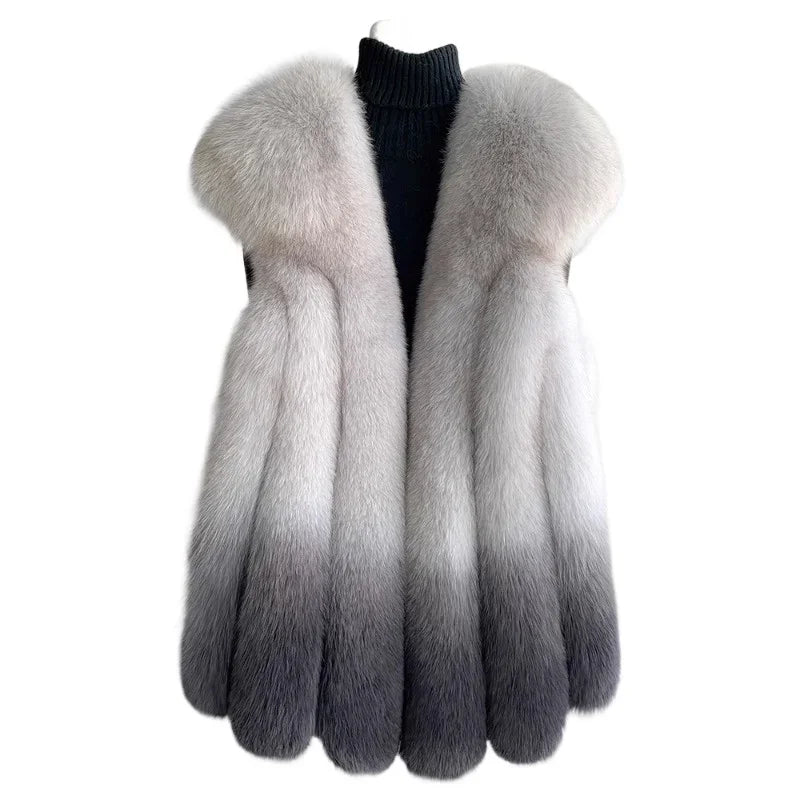 Fox Fur Vest for Women – Luxury Thick Real Fur Coat for Autumn/Winter