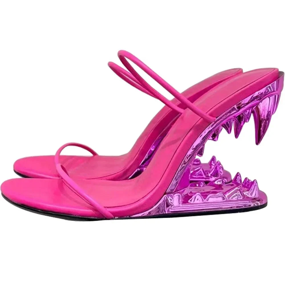 Teeth-Shaped Open-Toe Slippers with Unique Sloping Heel Design