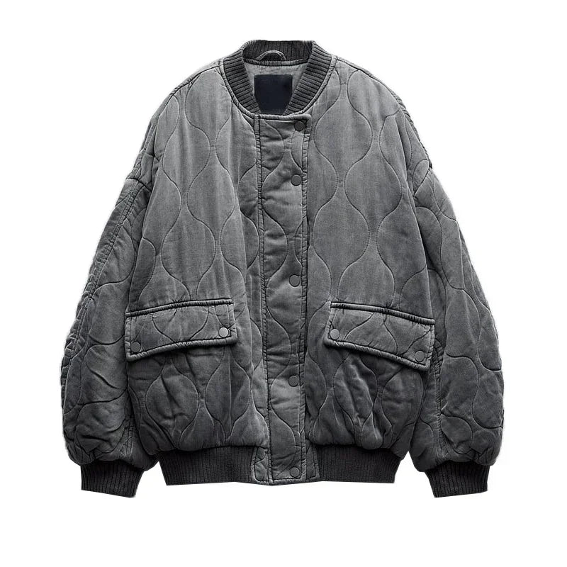 Bomber Jacket – Loose Fit Zip-Up Coat with Flap Pockets for Fall & Winter