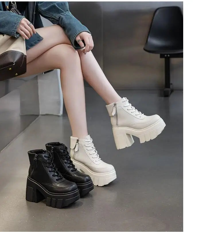 TuoYAO Genuine Leather Platform Ankle Boots