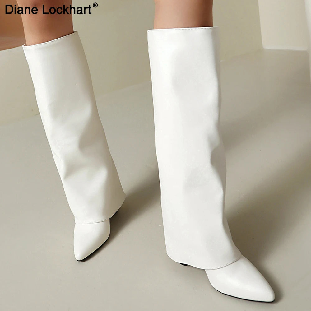 Diane Lockhart Luxury Knee-High Women’s Fold Boots – PU Leather