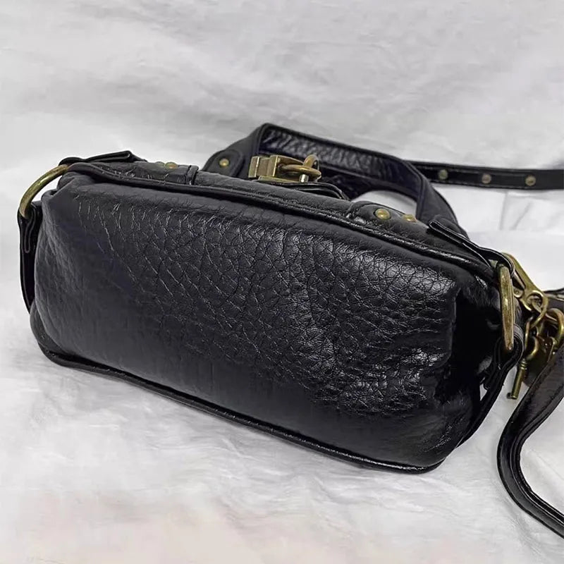 Y2K Motorcycle Handbag – Retro Leopard Print Distressed PU Leather Bag for Women