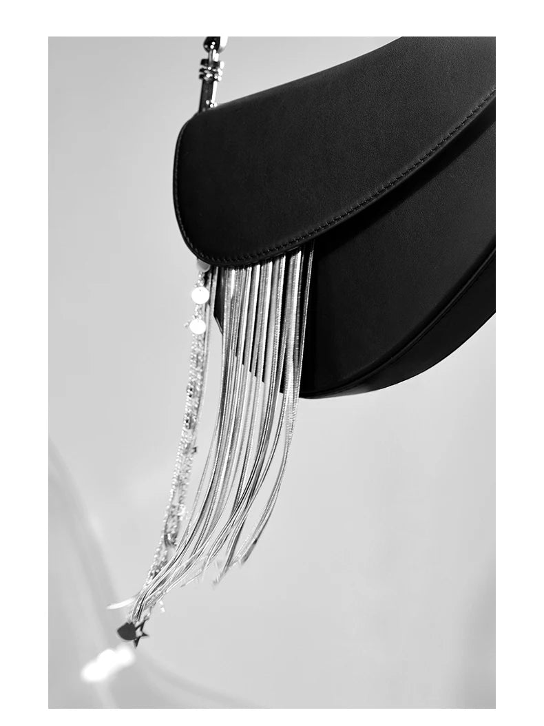 BAFELLI Luxury Leather Saddle Bag with Tassel