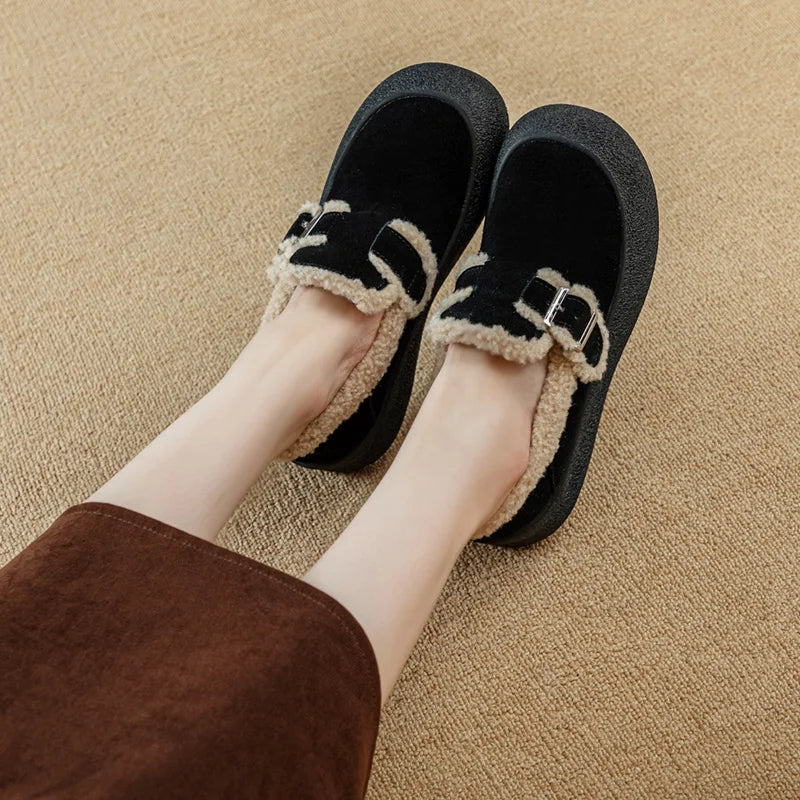 AIYUQI Winter Velvet Genuine Leather Sneakers