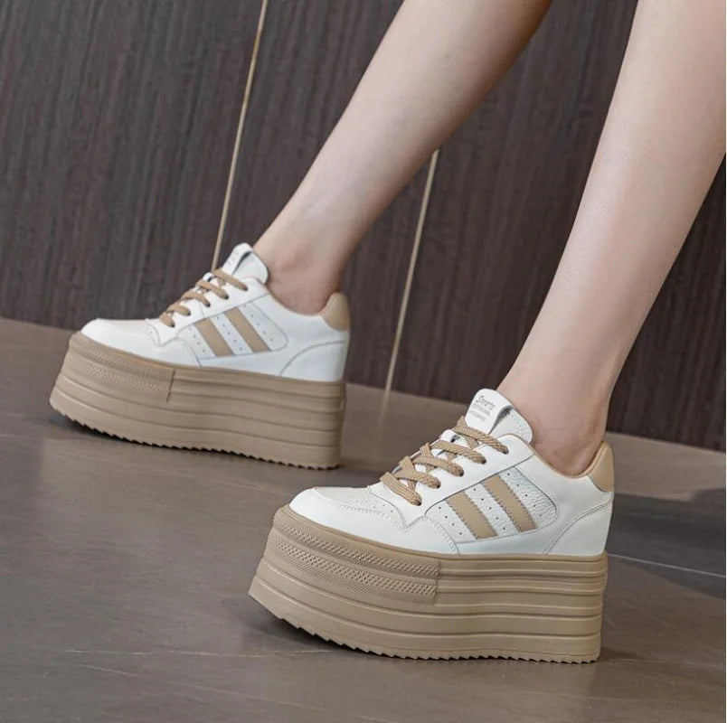 KAYOULAI 10cm Cow Leather Platform Sneakers