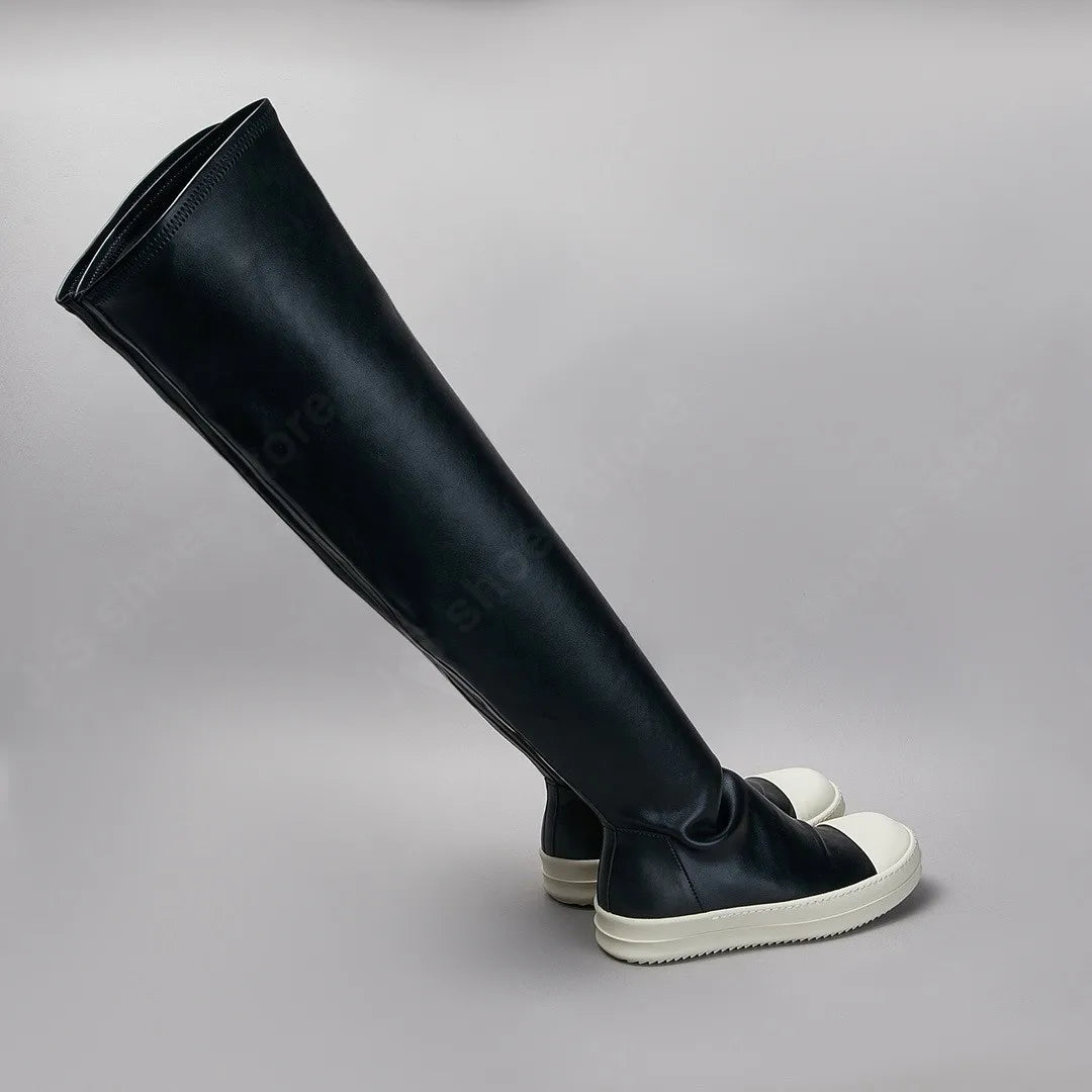 Y3ROCLGZDG Retro Over-the-Knee Leather Boots – Unisex Classic Black