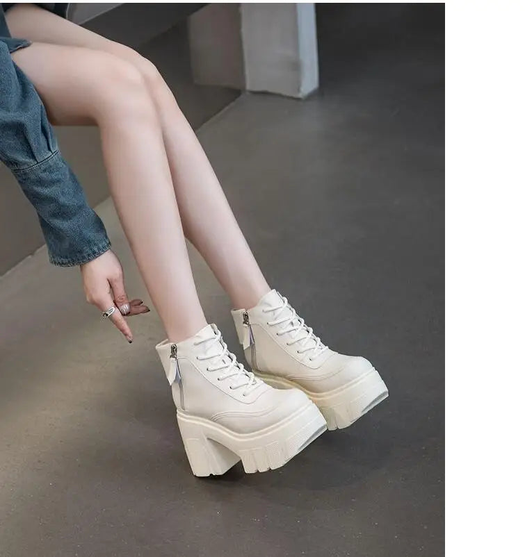 TuoYAO Genuine Leather Platform Ankle Boots
