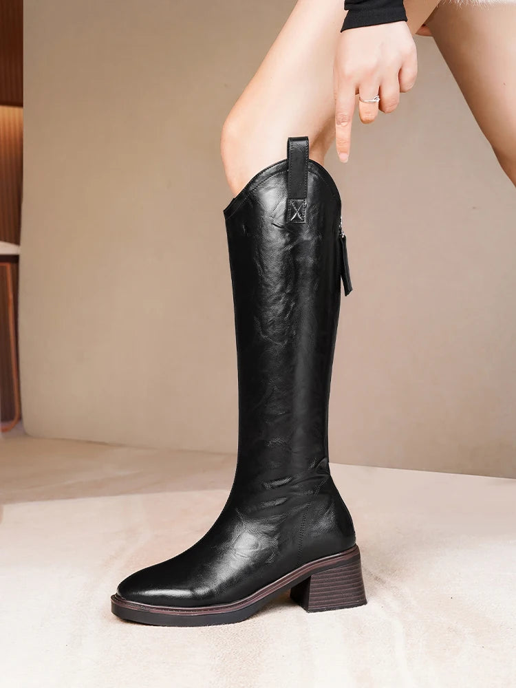 DIMANYU Women’s Mid-Calf Leather Winter Boots – Natural Wool