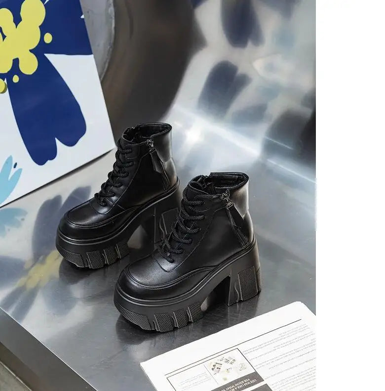 TuoYAO Genuine Leather Platform Ankle Boots