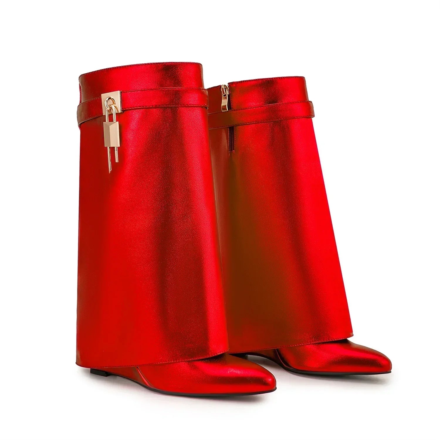 Luxury Ankle Boots – Shark Buckle Strap, Metal Accent, Thick Platform High Heels