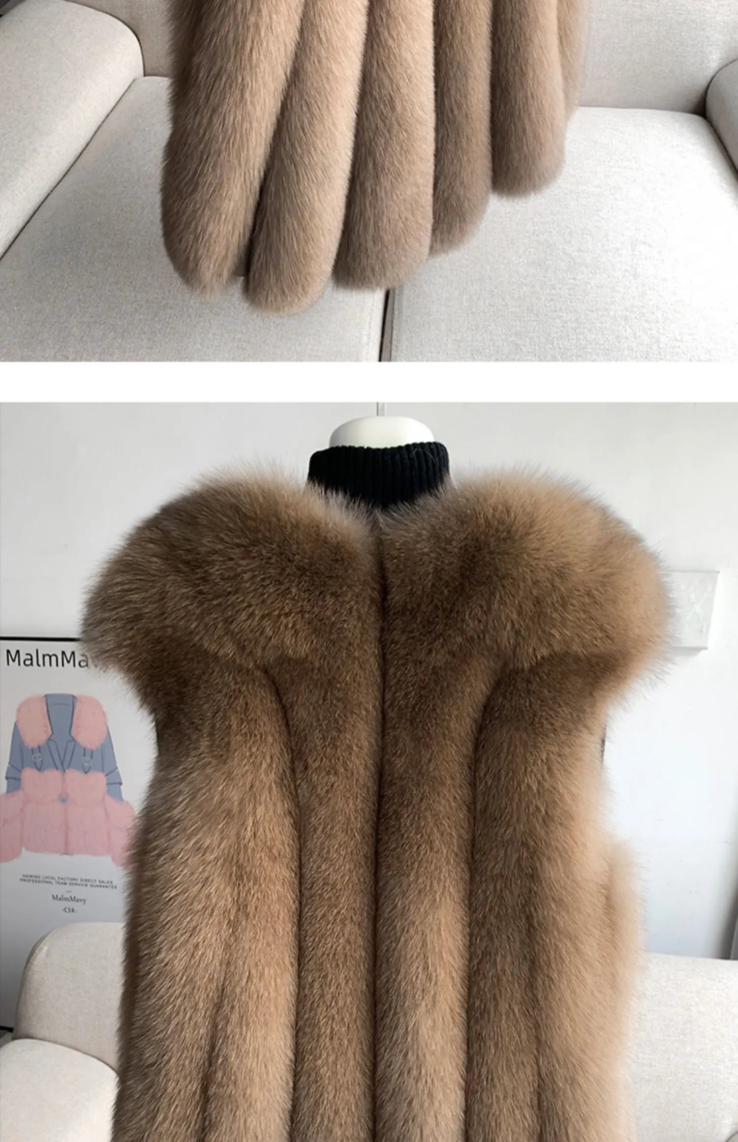 Fox Fur Vest for Women – Luxury Thick Real Fur Coat for Autumn/Winter