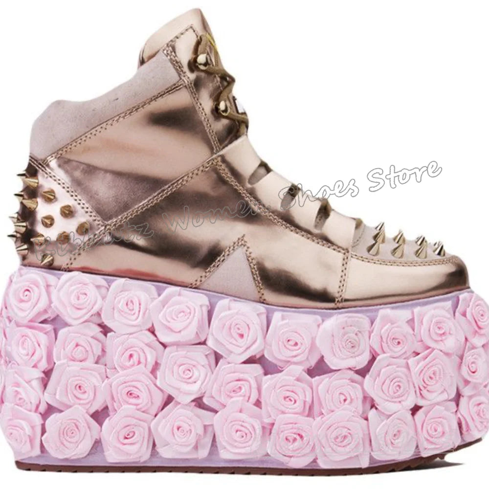 Kibbutz Flowers Heels Rivet Ankle Boots –