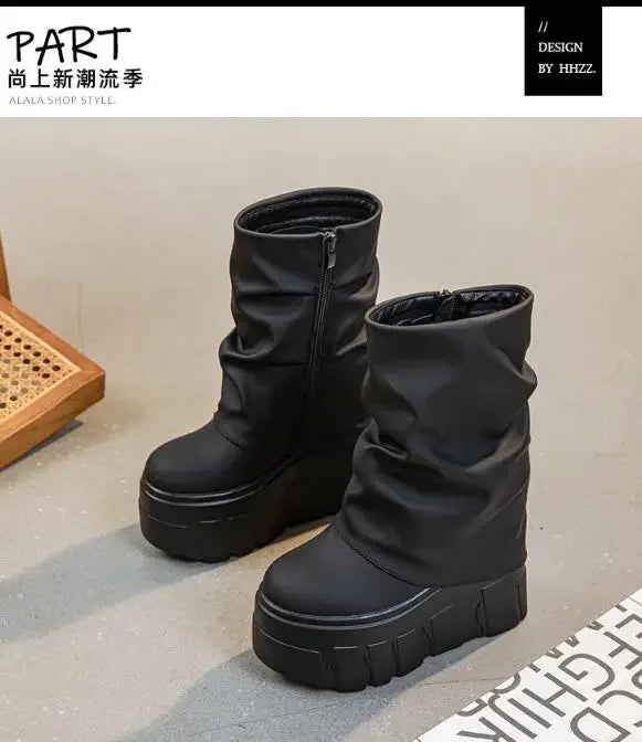 Calf Ankle Booties – PU Leather Motorcycle Boots with Platform, Winter 2025