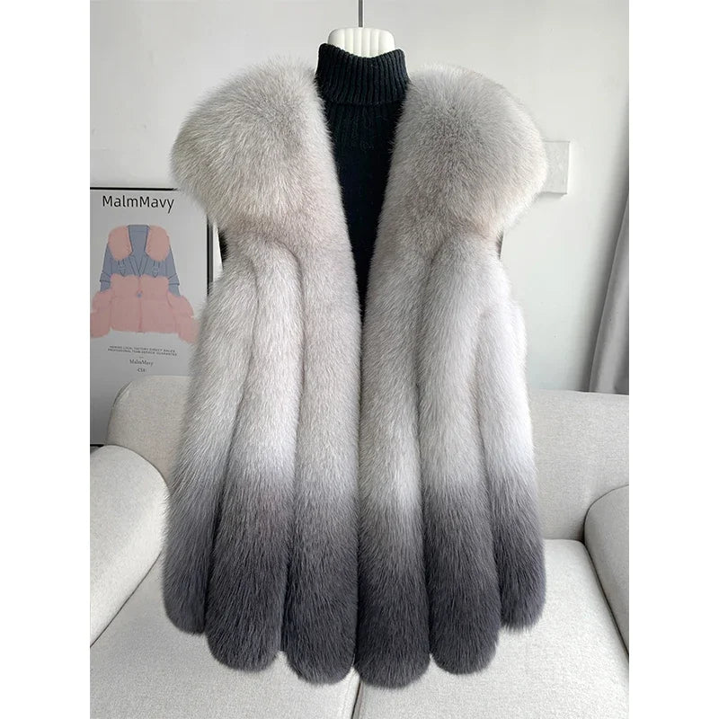 Fox Fur Vest for Women – Luxury Thick Real Fur Coat for Autumn/Winter