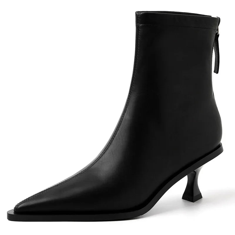 SLSHLYJ Pointed Cowhide Ankle Boots – 5.5cm Slim Heel