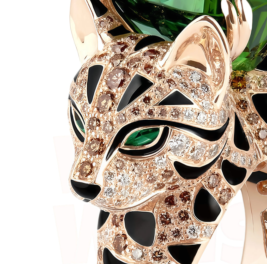 Emerald Gemstone 925 Sterling Silver Women’s Ring – Diamond Leopard Design