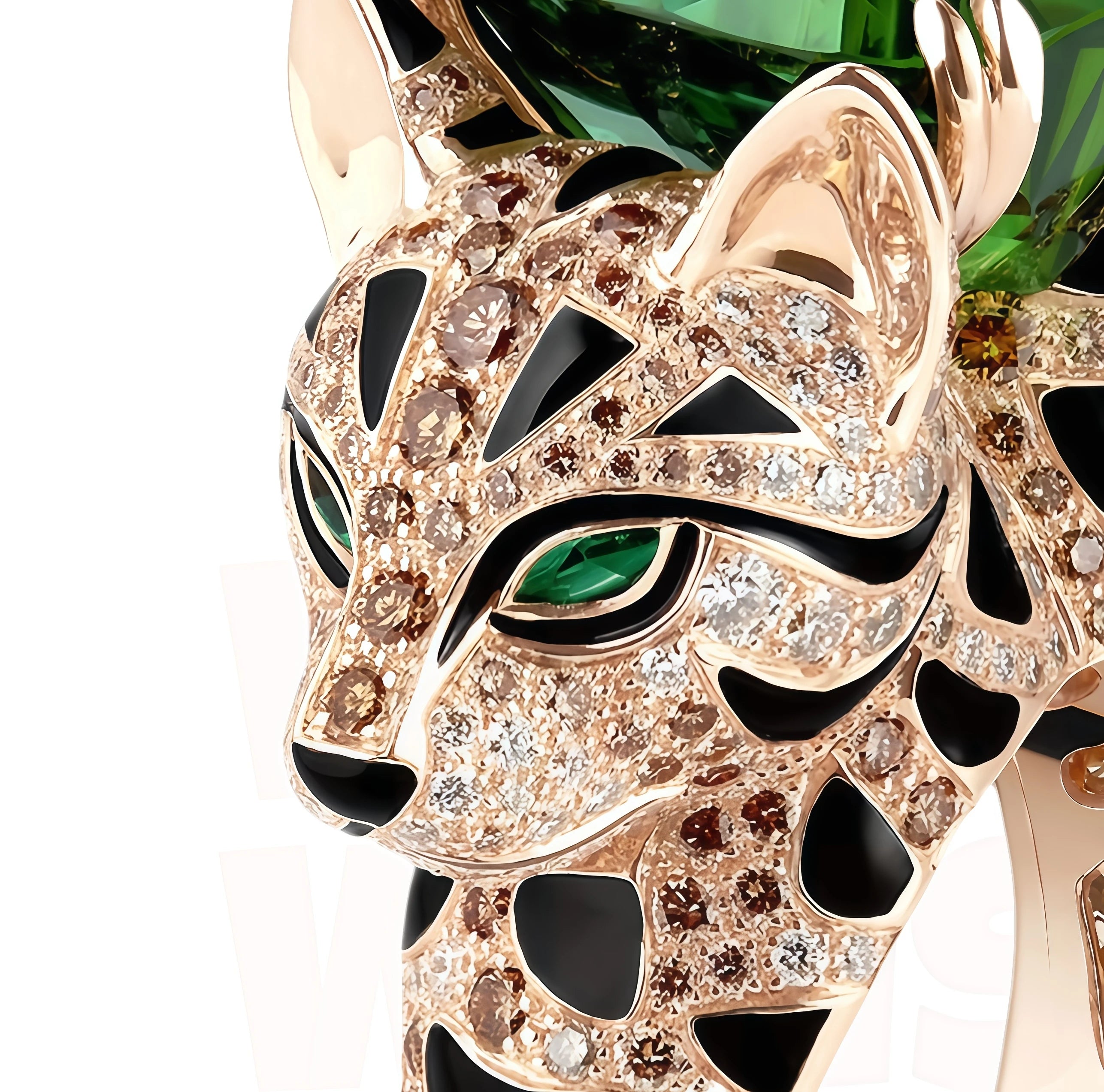 Emerald Gemstone 925 Sterling Silver Women’s Ring – Diamond Leopard Design