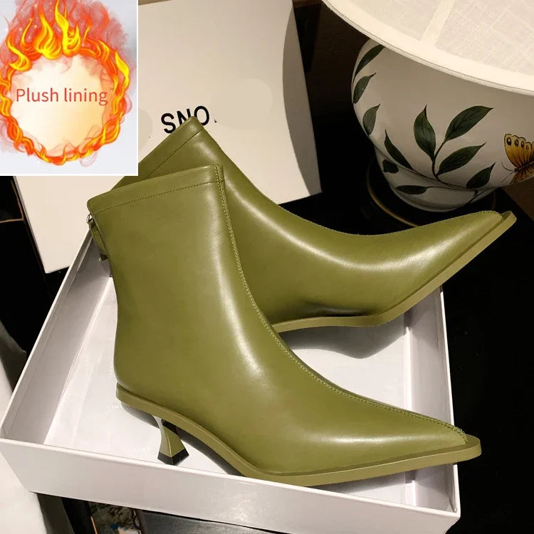 SLSHLYJ Pointed Cowhide Ankle Boots – 5.5cm Slim Heel